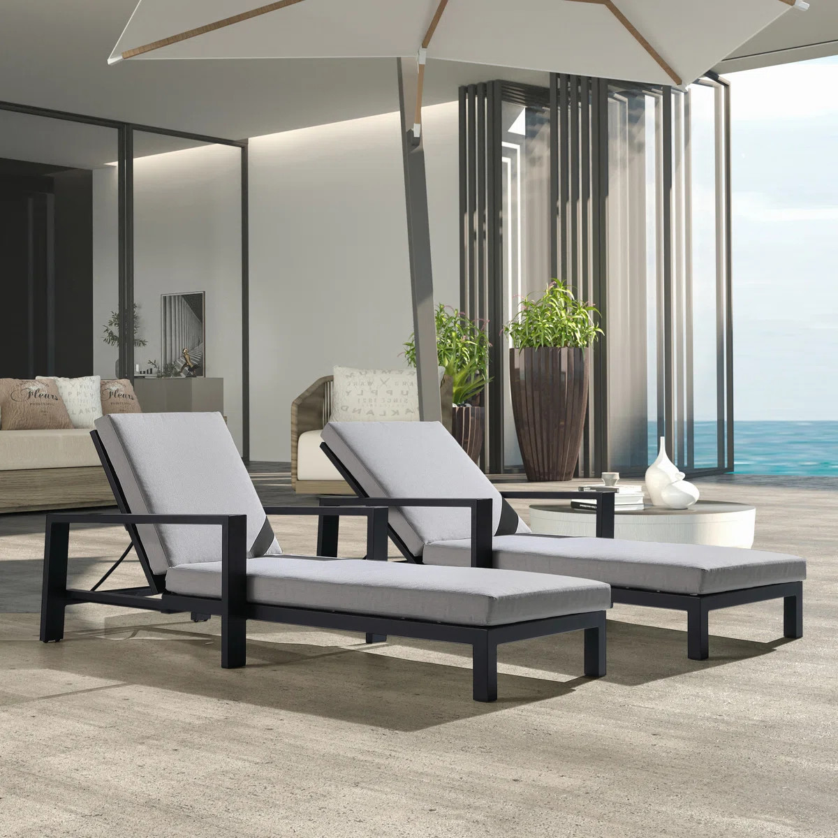 Hoyt 35'' Outdoor Metal Chaise Lounge (Set of 2) | Wayfair North America