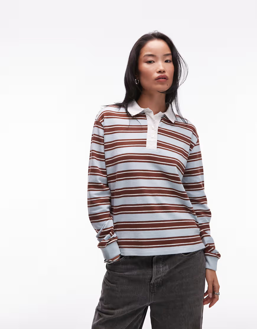 ASOS DESIGN oversized rugby shirt in textured blue stripe | ASOS (Global)
