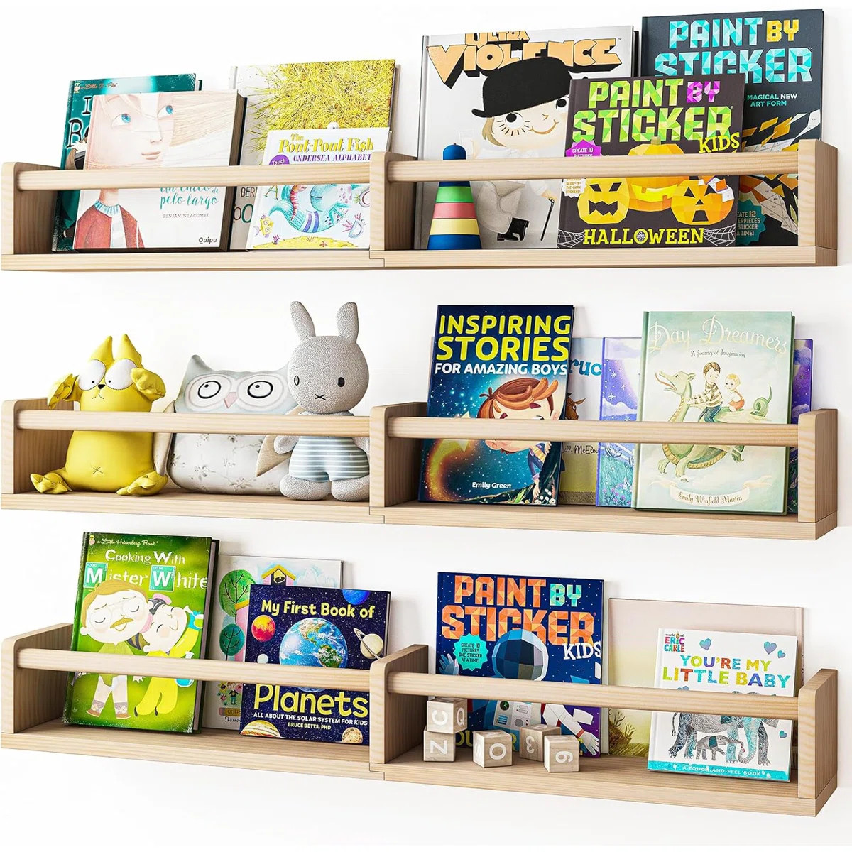 Floating Bookshelves For Nursery - Set Of 3 Wall Mounted Wood Shelves For Baby Books, Toys And De... | Wayfair North America