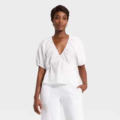 Women's Short Sleeve Slub Crepe Top - A New Day™ White XS | Target