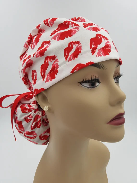 Surgical Cap Ponytail Style-full of Kisses  Cotton 100% | Etsy | Etsy (US)