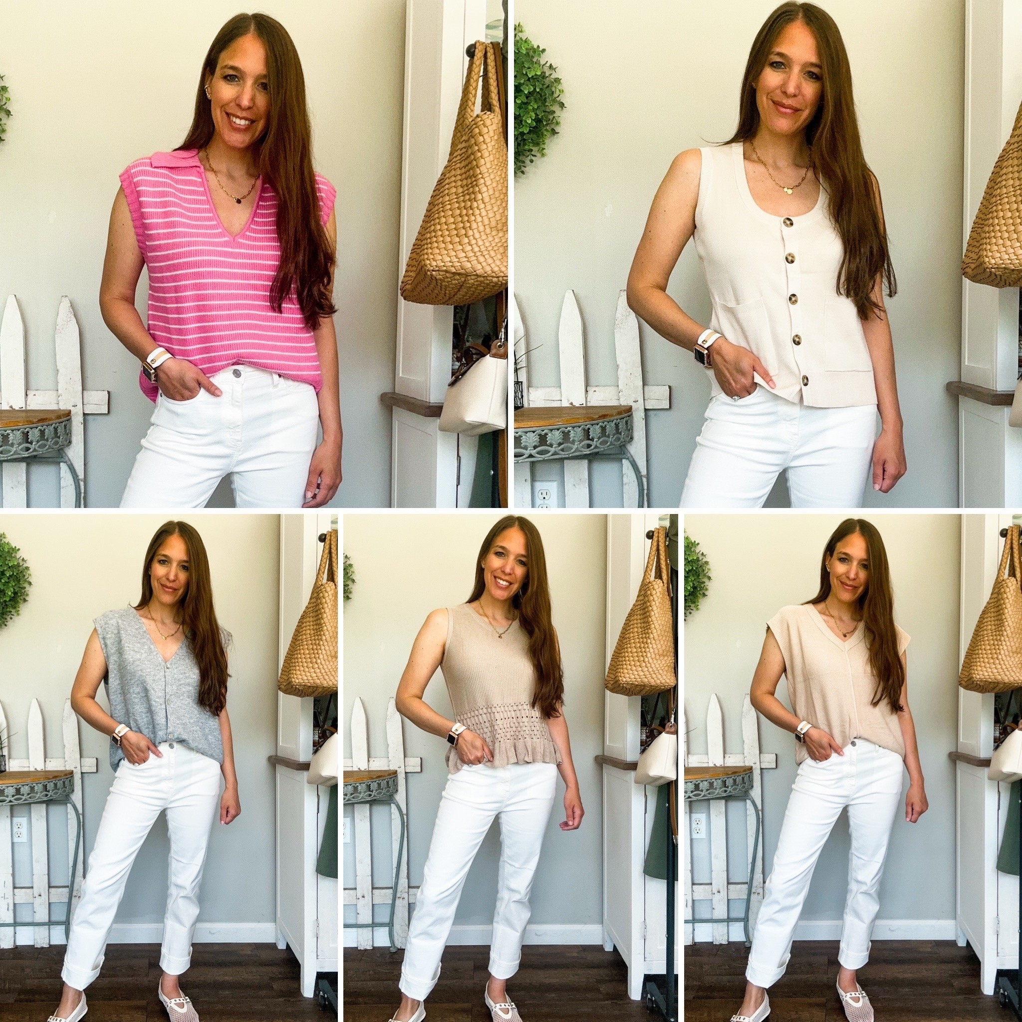 The cutest summer haul from Amazon! 
Wearing small in all tops! 
White jeans tts 26” 
Shoes tts 
Gray sweater vest on sale $13 
V neck sweater top 32% off 
Ruffle tank 10% off 

#LTKFindsUnder50 #LTKStyleTip #LTKFindsUnder100