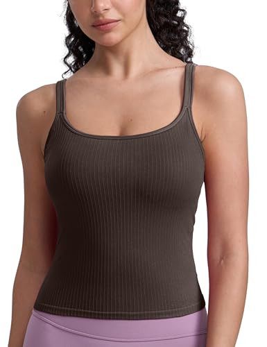 CRZ YOGA Seamless Womens U Neck Longline Sports Bra - Thin Strap Padded Workout Crop Tank Ribbed ... | Amazon (US)