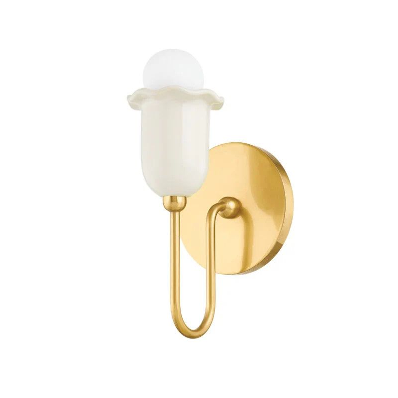 Delilah One Light Wall Sconce Aged Brass/Ceramic Antique Ivory | Lighting Design