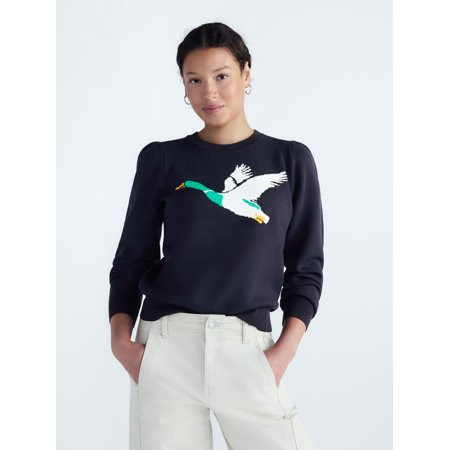 Free Assembly Women's and Women's and Women's Plus Pullover Sweater with Puff Sleeves, Midweight, Sizes XS-4X | Walmart (US)