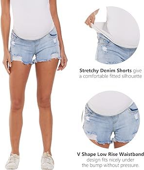 Foucome Women's Maternity Ripped Jean Shorts Summer Distressed Denim Shorts | Amazon (US)