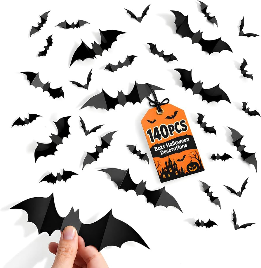 Cleangor 140 PCS Halloween Bat Decorations, 3D Wall Decor, 5 Sizes, Indoor | Amazon (US)