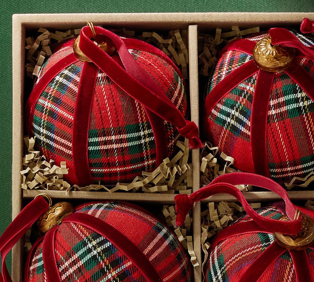 Plaid Ball with Tassel Ornament - Set of 4 | Pottery Barn (US)