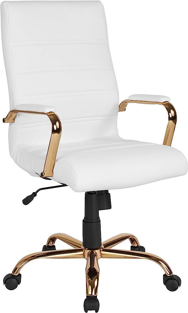 Flash Furniture Whitney High Back Desk Chair - White LeatherSoft Executive Swivel Office Chair wi... | Amazon (US)