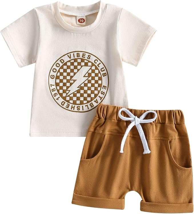 Sejardin Toddler Baby Boy Summer Clothes Cute Letter Print Short Sleeve T Shirt Tops and Drawstri... | Amazon (US)
