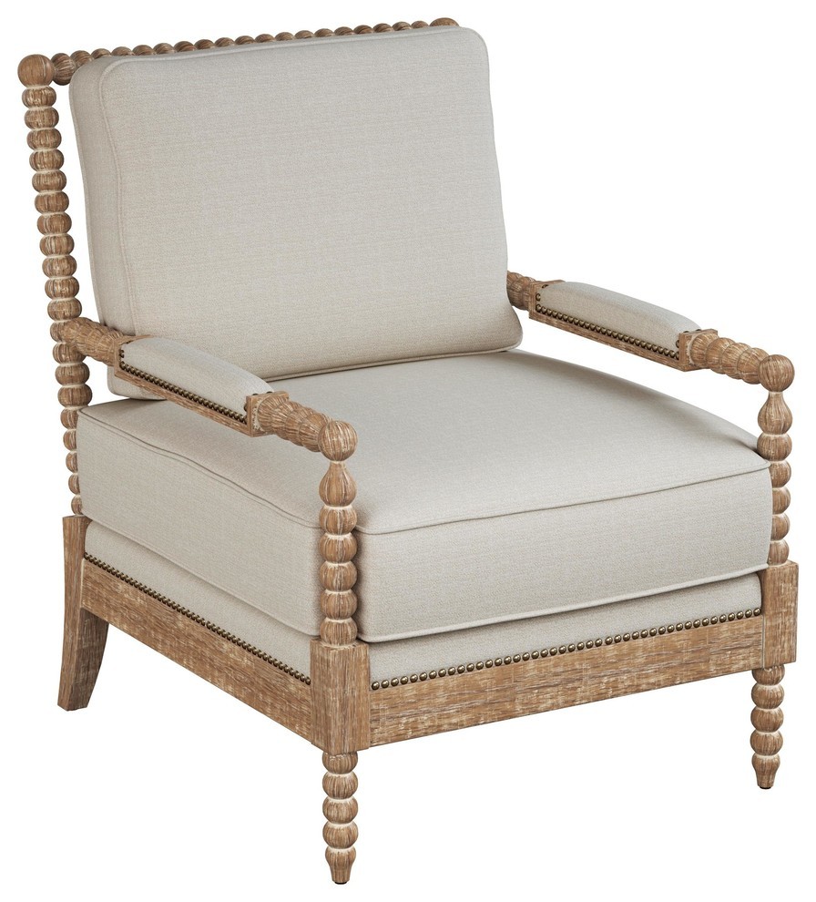 Orinda Beige Accent Chair With Oak Frame | Houzz 