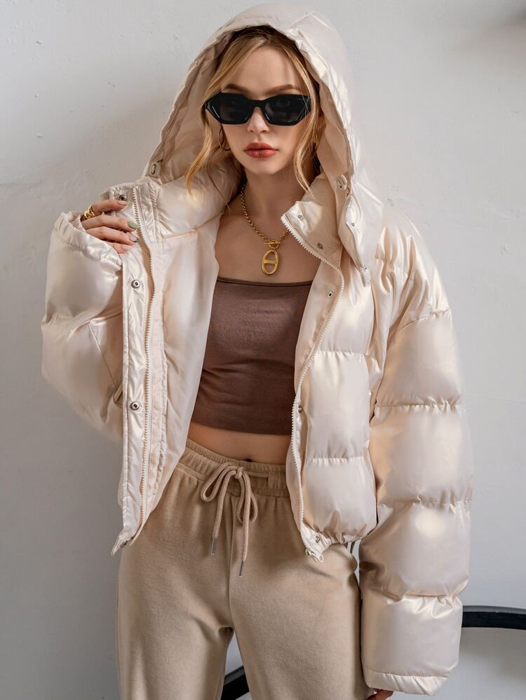 SHEIN COLDBREAK Solid Hooded Winter Coat | SHEIN