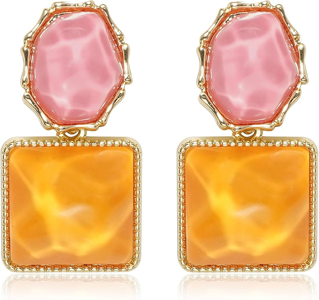 Acrylic Earrings for Women Asymmetrical Resin Dangle Drop Earrings Boho Water Ripple Earring | Amazon (US)