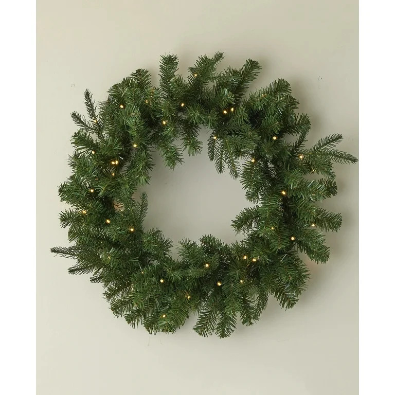 Valley Pine 24" Wreath Pre-Lit with 40 Warm White LED Lights - by Seasonal LLC | Walmart (US)