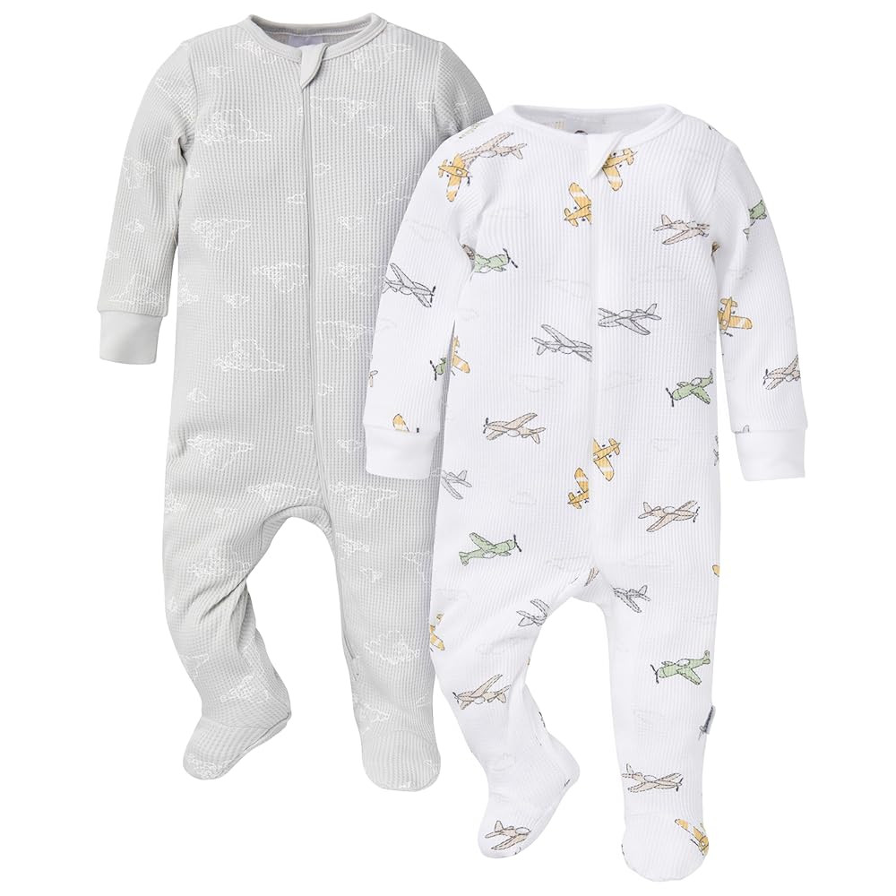 Gerber Baby Girls' 2-Pack 2-Way Zip Thermal Footed Sleep 'N Play | Amazon (US)
