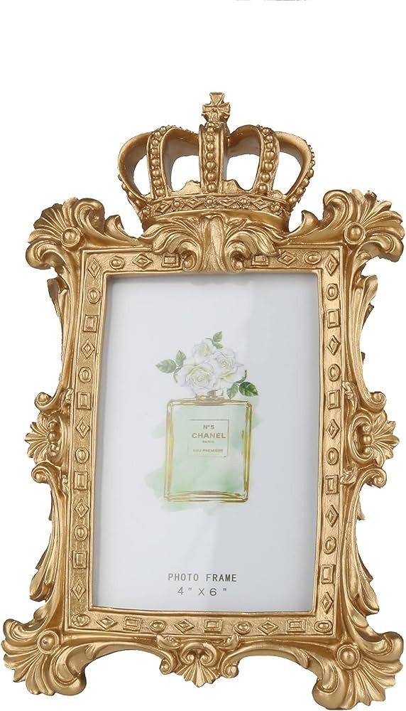 Kaolituis Gold Crown Photo Frame, 6inch Resin Picture Frame with Kickstand - Vintage Picture Fram... | Amazon (US)