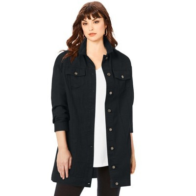 Roaman's Plus Size Long Denim Jacket - 12 W, Black | Target