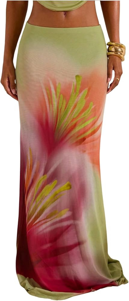 MakeMeChic Women's Summer Beach Maxi Skirt Y2k Floral Boho Flowy Long Skirt | Amazon (US)