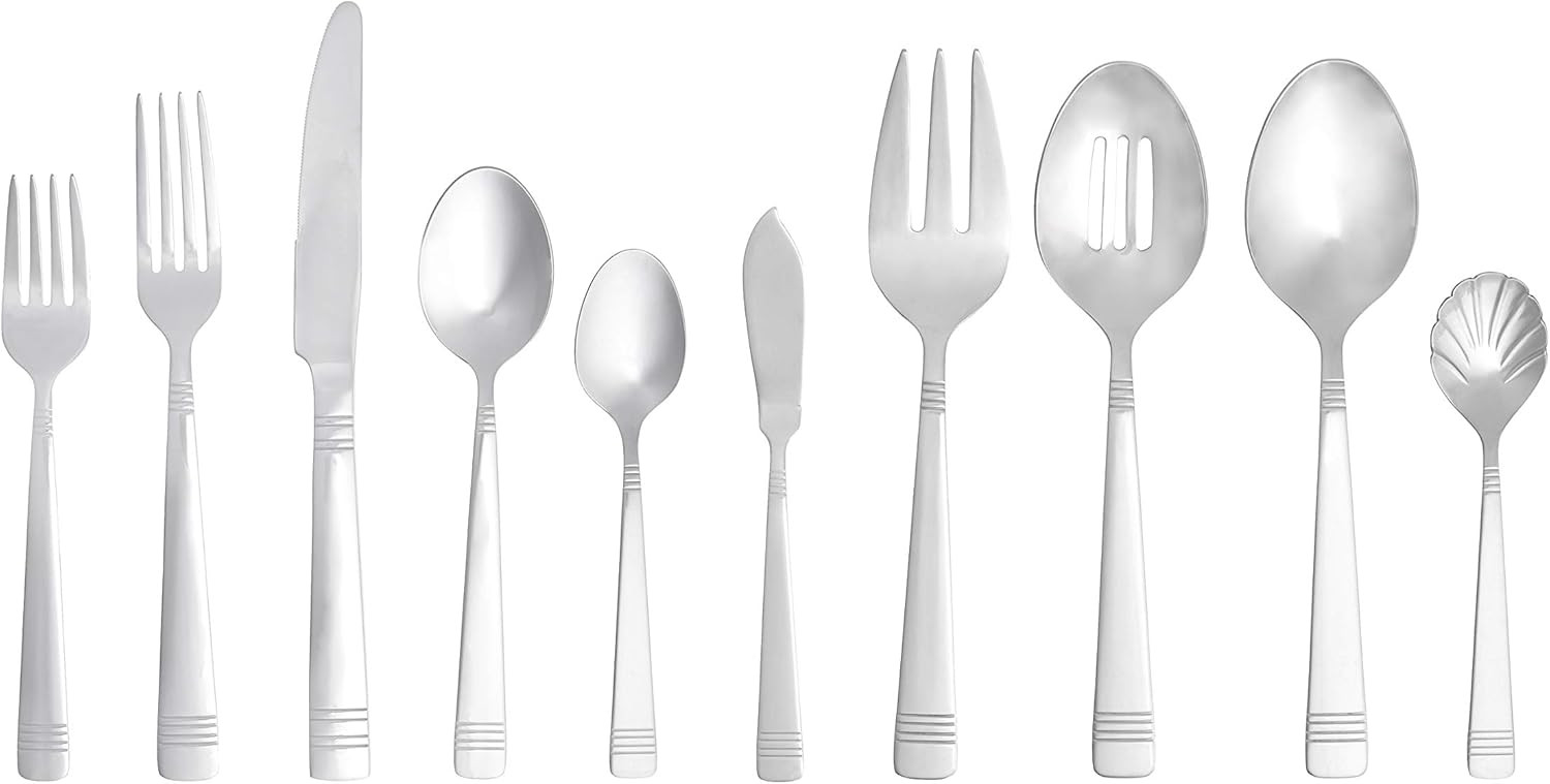 Amazon Basics 65-Piece Stainless Steel Bistro Flatware Set, Service for 12 | Amazon (US)