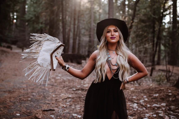 Myra Genuine Leather Hide Fringe Hairon Purse Crossbody Gold White | Etsy (US)