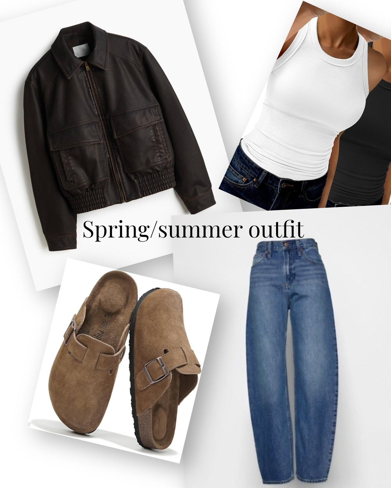 Tank, jacket, jeans 👖 and Genuine Suede Footbed Clogs 

#LTKcanada #LTKsummer #LTKjeans