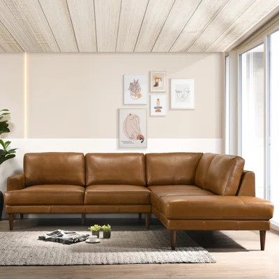 Patterson 2 - Piece Mid Century Modern Style Livingroom Leather Chaise Sectional | Wayfair North America