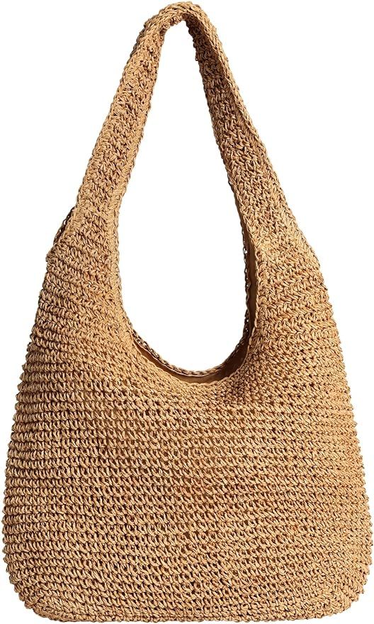 AHTHEJA Straw Tote Bag for Women Summer Woven Beach Bag Handmade Shoulder Bag Rattan Handbag | Amazon (US)