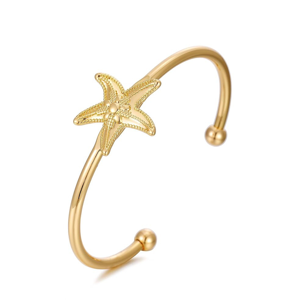 Gold Starfish Cuff Bracelets for Women Sea Star Shell Bangle Summer Beach Bracelet Adjustable Dai... | Amazon (US)