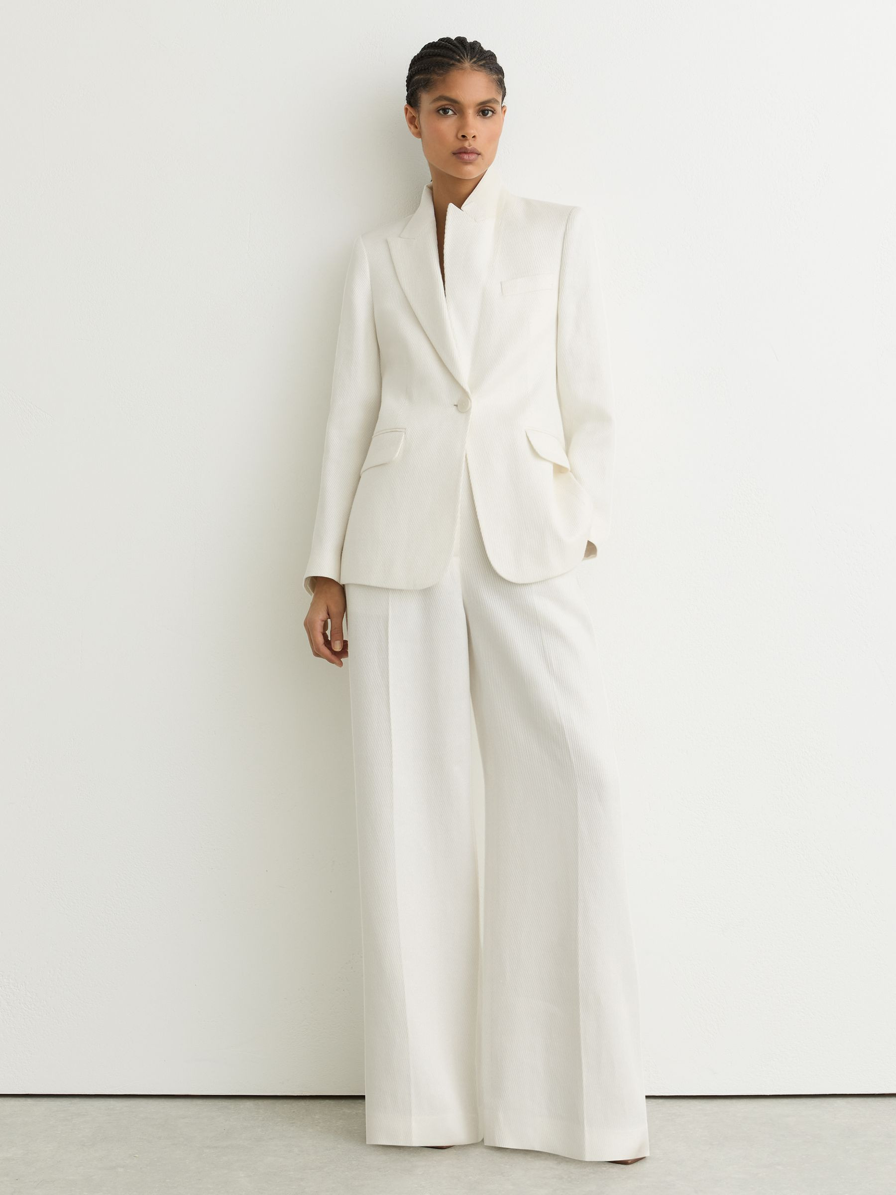 Reiss Linen-Blend Single-Breasted Suit Jacket in White | REISS | Reiss US