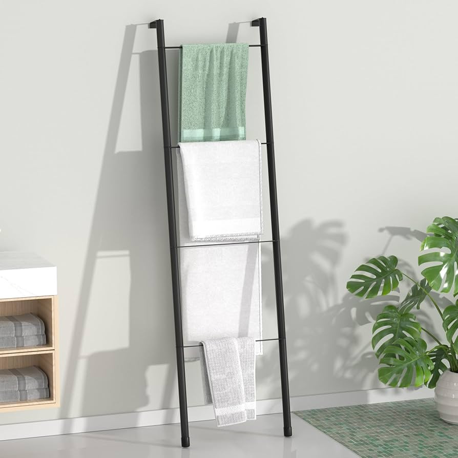 Black Metal Blanket Ladder - Free Standing Wall Leaning Ladder Towel Rack for Decorative Bathroom... | Amazon (US)