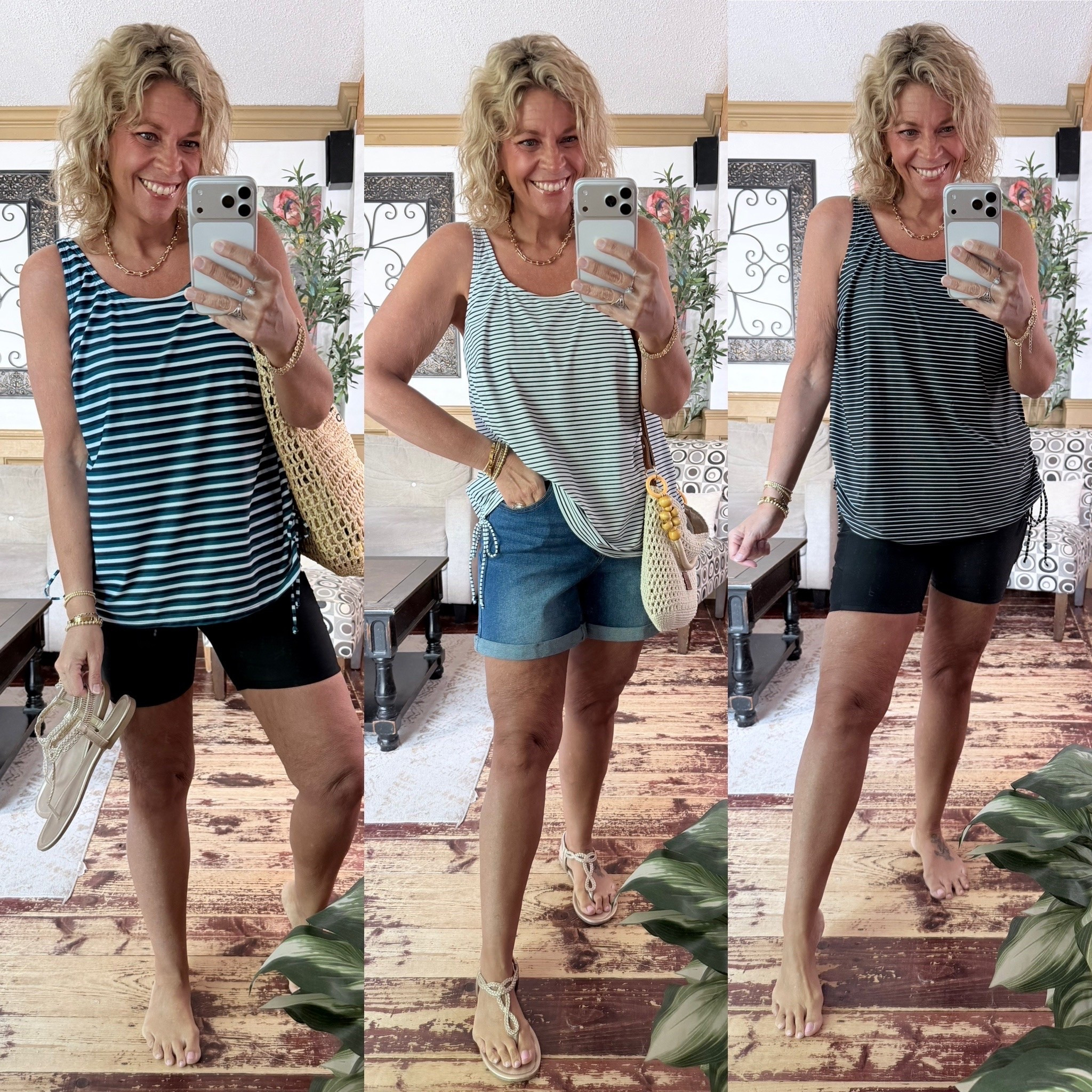 Swim tops with built in padded shelf bra and swim shorts with side pockets- both size 12; elastic waist back shorts size 10.

#LTKOver40 #LTKMidsize #LTKSwim