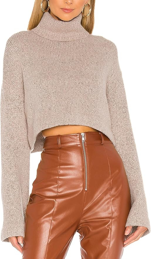 Jumppmile Women's Crop Sweater Turtleneck Long Sleeve Lightweight Fleece Cropped Pullover Sweater... | Amazon (US)