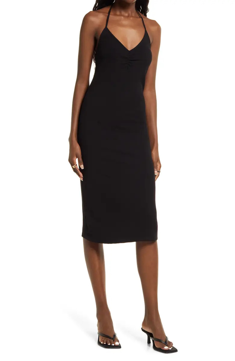 Open Edit Ruched Halter Midi Dress | Nordstrom | Nordstrom