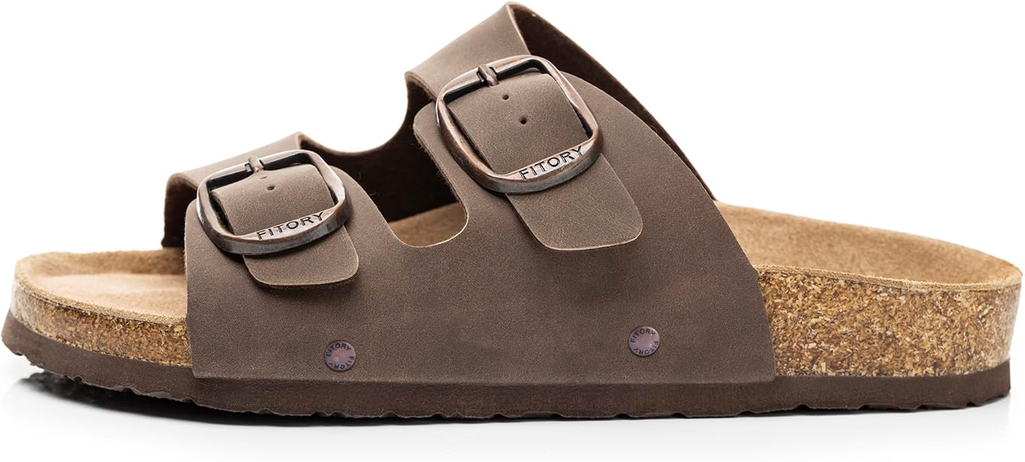 FITORY Womens Flat Sandals with Cork Footbed, Open Toe Slides Adjustable Slip On Slippers for Sum... | Amazon (US)
