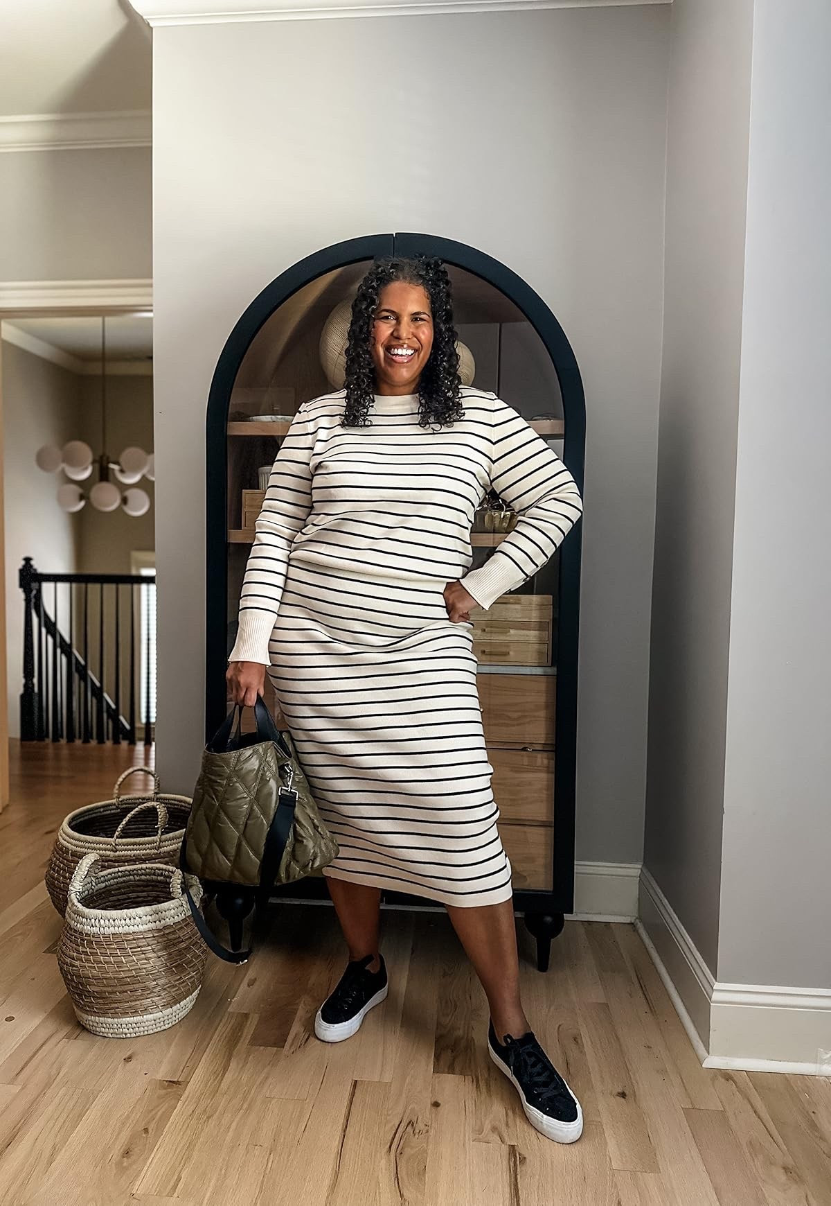 Enjoying the fall with these cozy sneakers and a cute quilted tote bag. Perfect for a day out. Loving the striped sweater dress too, wearing an xxl in this one! #fallfashion #amazonfinds

#LTKFindsUnder50 #LTKFindsUnder100