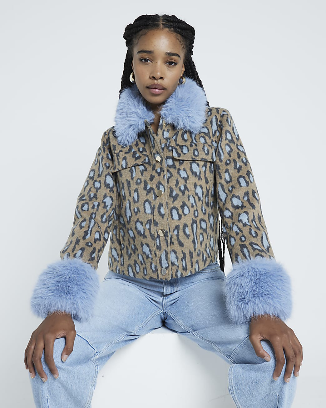 Brown Leopard Print Faux Fur Collar Jacket | River Island (UK & IE)