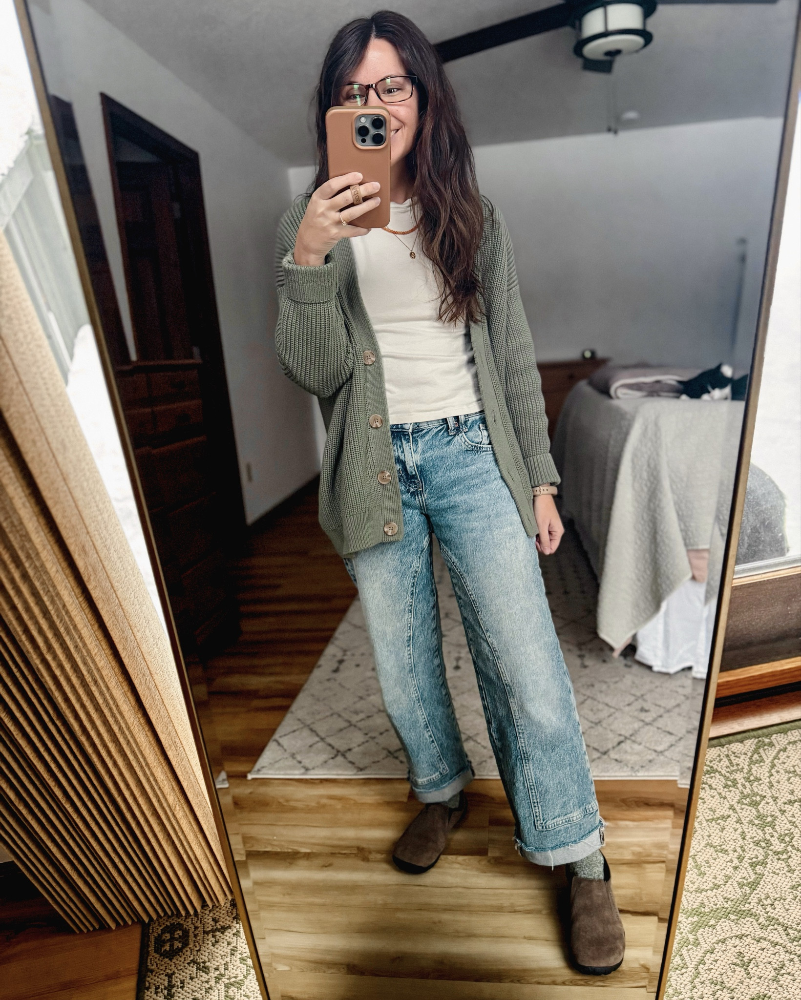 Wearing small in my tee, small in my cardigan (this color is agave and sold out but other colors are available, I also linked a similar one). My jeans are 24 short (short is sold out but regular is available and it’s a raw hem so you can cut them off). 
My Merrells are older and the slimmer style, I linked the current bulkier style. They’re the gunsmoke color.  

My orange beaded necklace is from Sela Designs (use MARISSA10 for $$ off) and I also linked similar!  

#LTKootd #LTKgrwm #LTKPetite