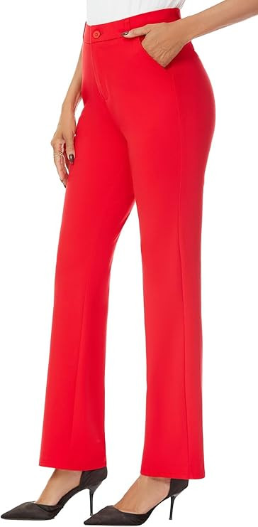 Women's Stretchy Straight Leg Dress Work Pants Business Office Casual Slacks with Pockets | Amazon (US)