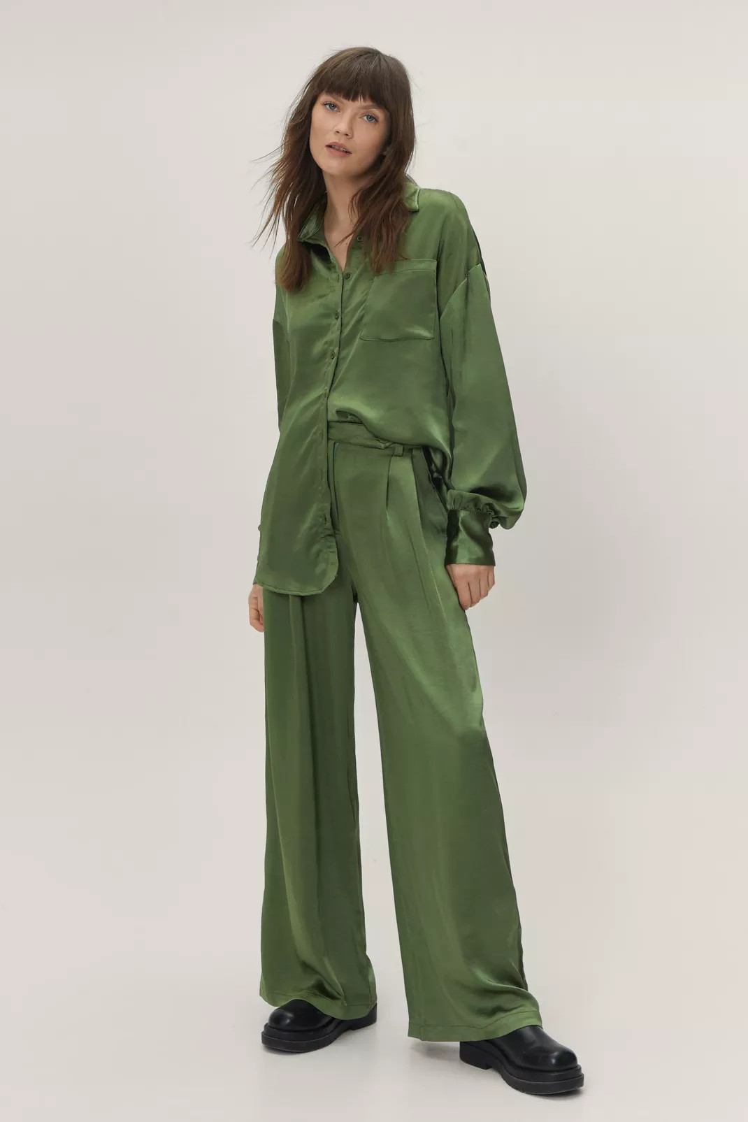 Satin Tab Waist Pant Co Ord | Nasty Gal (US)