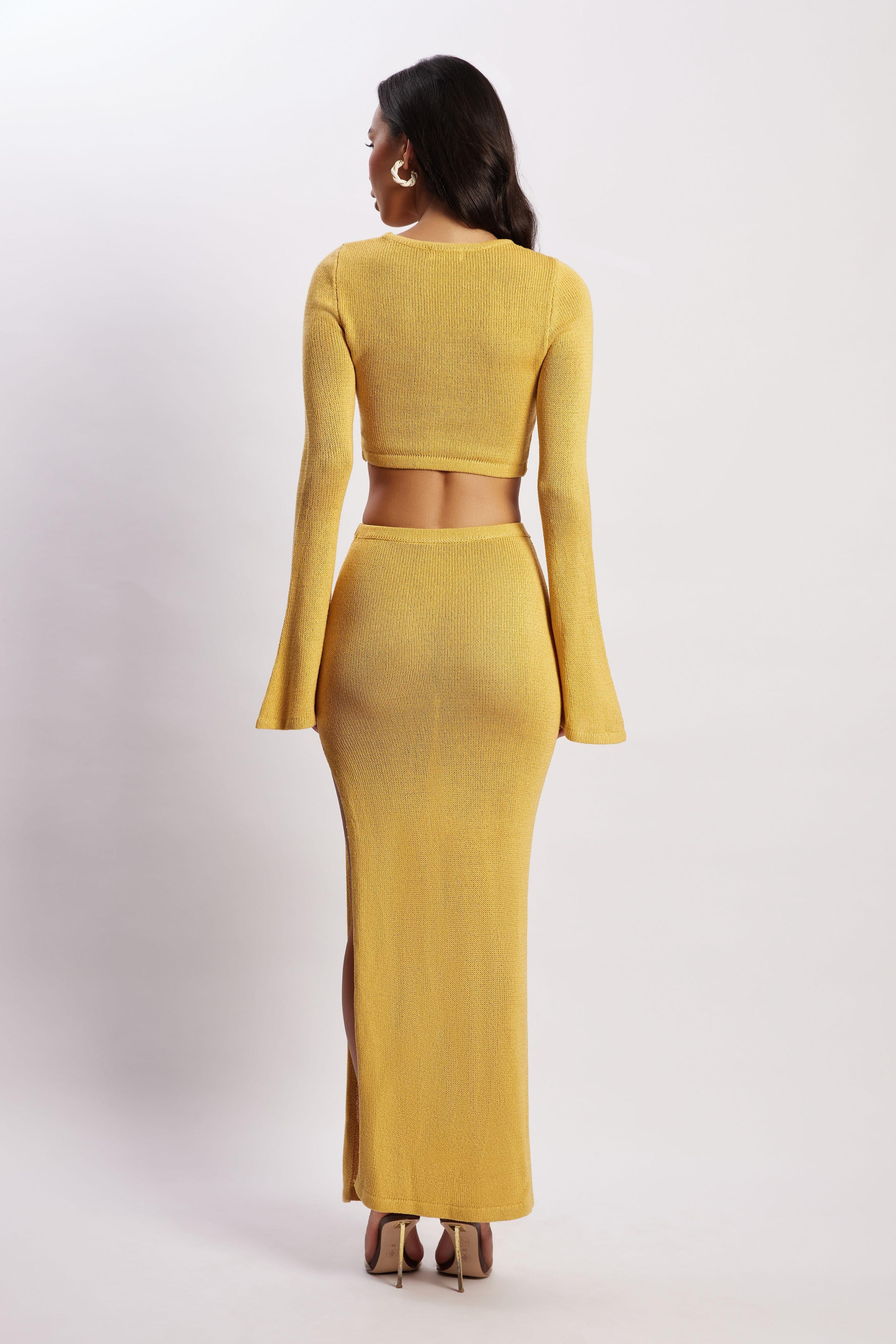 Anna Flare Sleeve Knit Dress - Yellow | MESHKI US