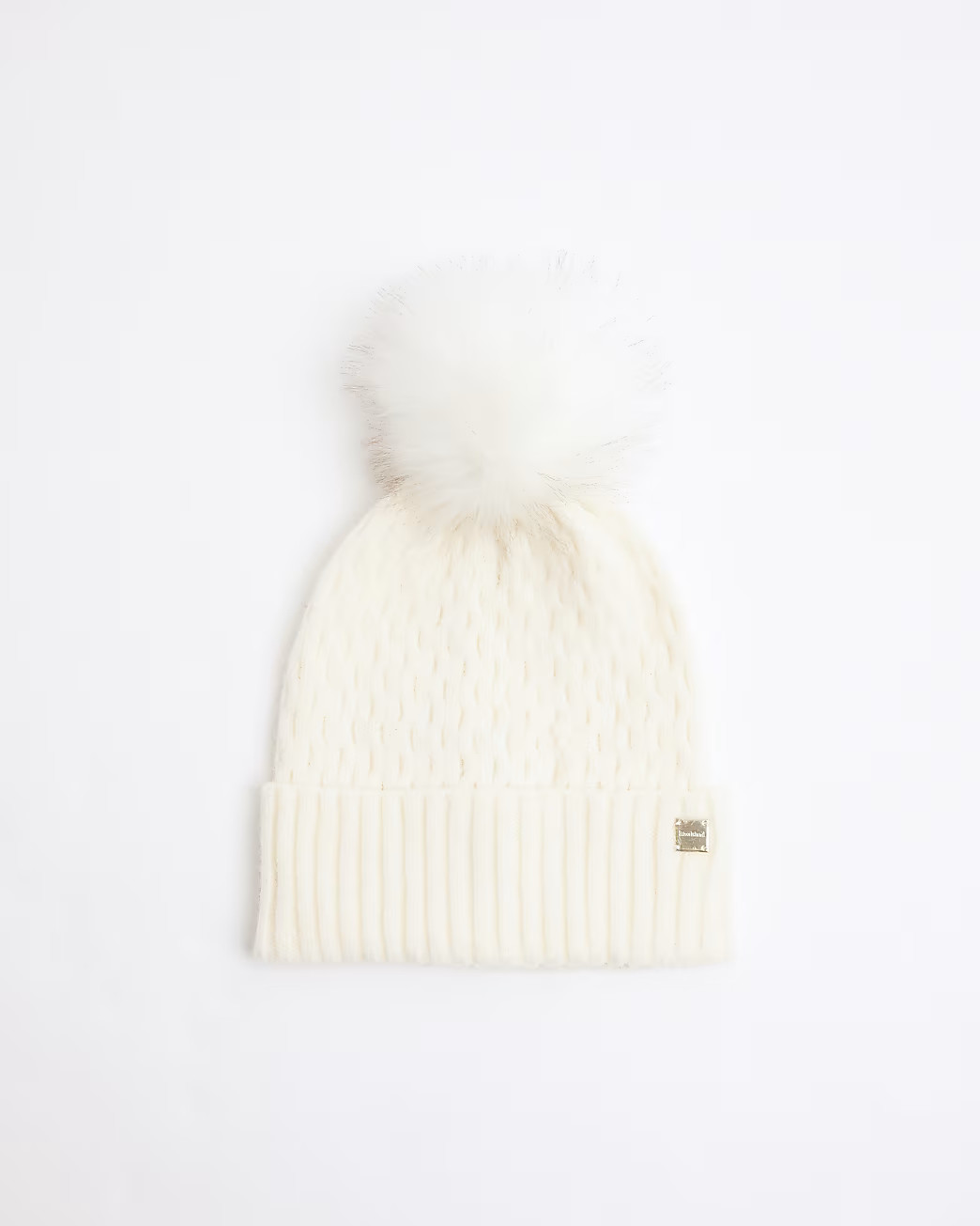 Cream pom pom cable knit beanie hat | River Island UK & IE