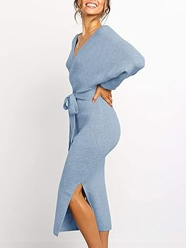 Chang Yun Women's Long Maxi Sweater Dresses Sexy Wrap Batwing V Neck Slit Open Back Holiday Bodyc... | Amazon (US)