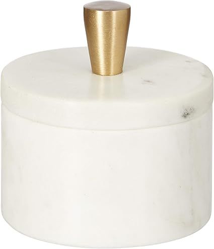 Queenza White Marble Salt Cellar with Lid and Brass Knob, 3 Inch Salt Box | Amazon (US)