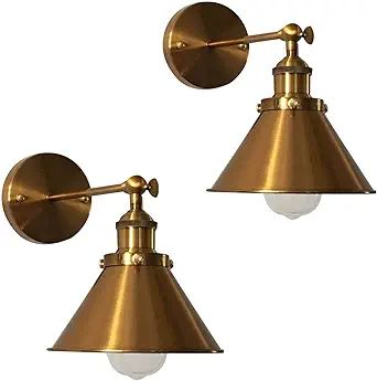 LITFAD 2 Pack Adjustable Brass Finish 1 Light Wall Sconce 7" Retro Industrial Wall Lamp Lighting ... | Amazon (US)
