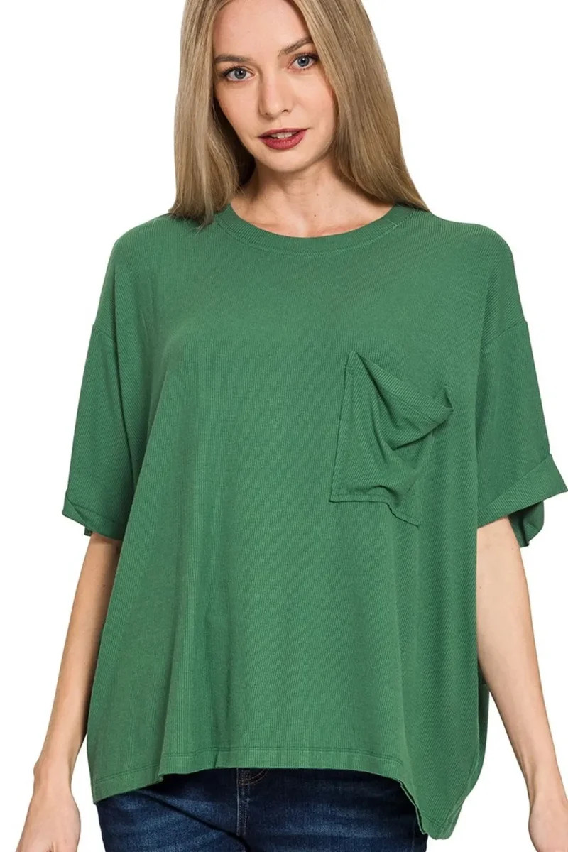 Zenana Oversized Ribbed Round Neck Short Sleeve Tee | Charming Charlie