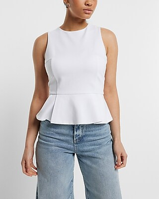 Ponte Crew Neck Peplum Tank | Express