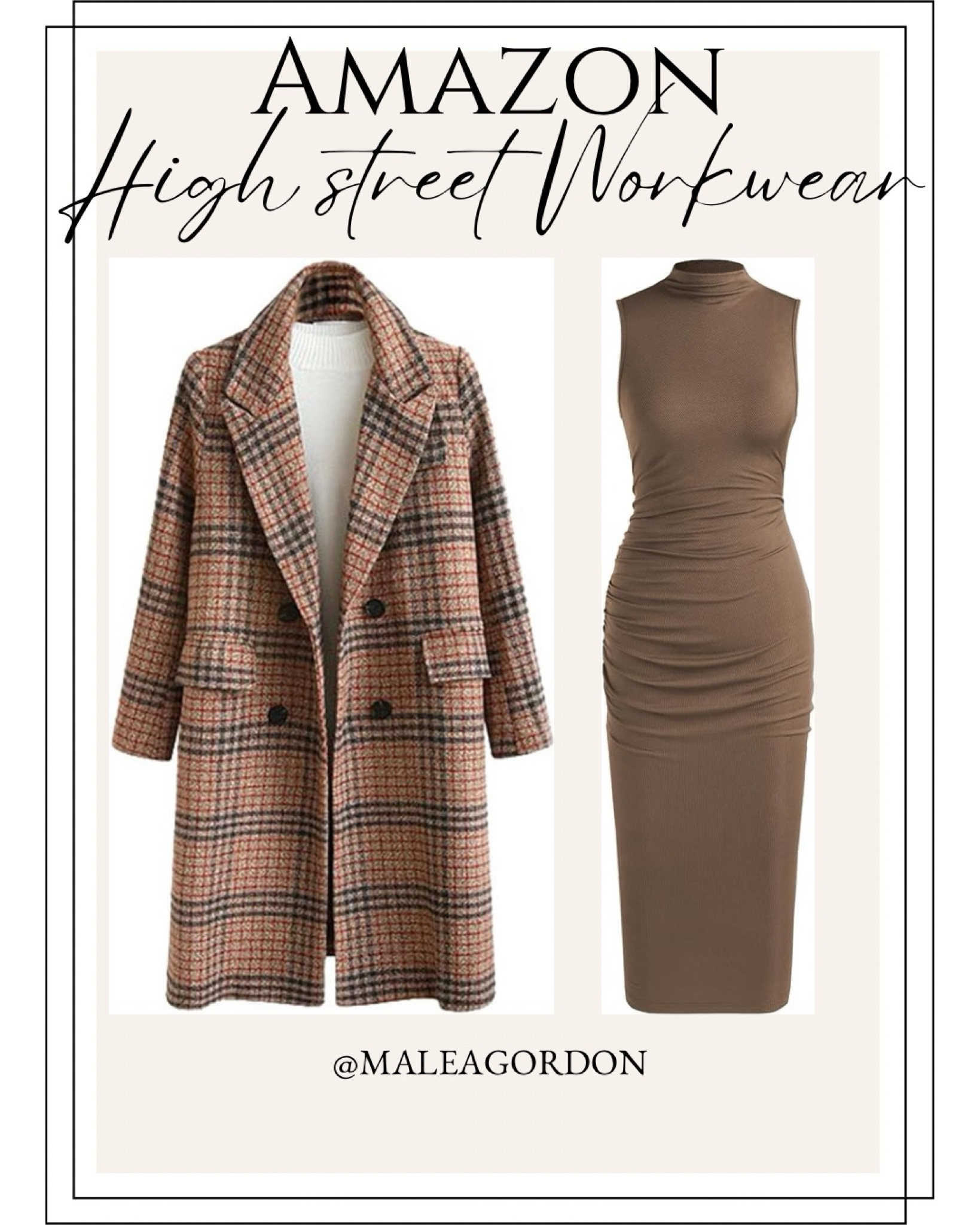 I wear medium 
High street fashion for the working woman. Classic and preppy

Long jacket
Fitted stretchy dress

Oversize Lapel Collar Woolen Plaid Double Breasted Long Peacoat Jacket