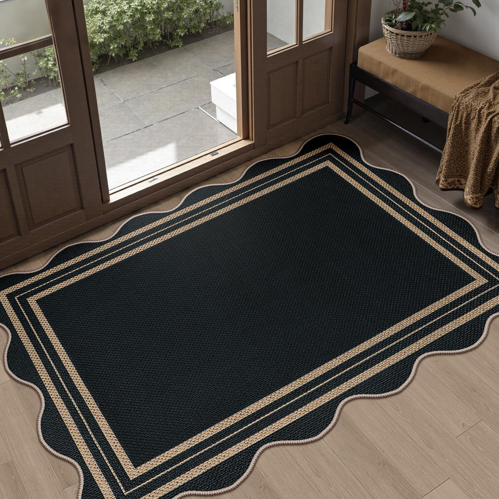 Easy Jute Black Front Door Mat, 2.6x4 Washable Entryway Rug Non Slip Small Kitchen Rug, Farmhouse... | Amazon (US)