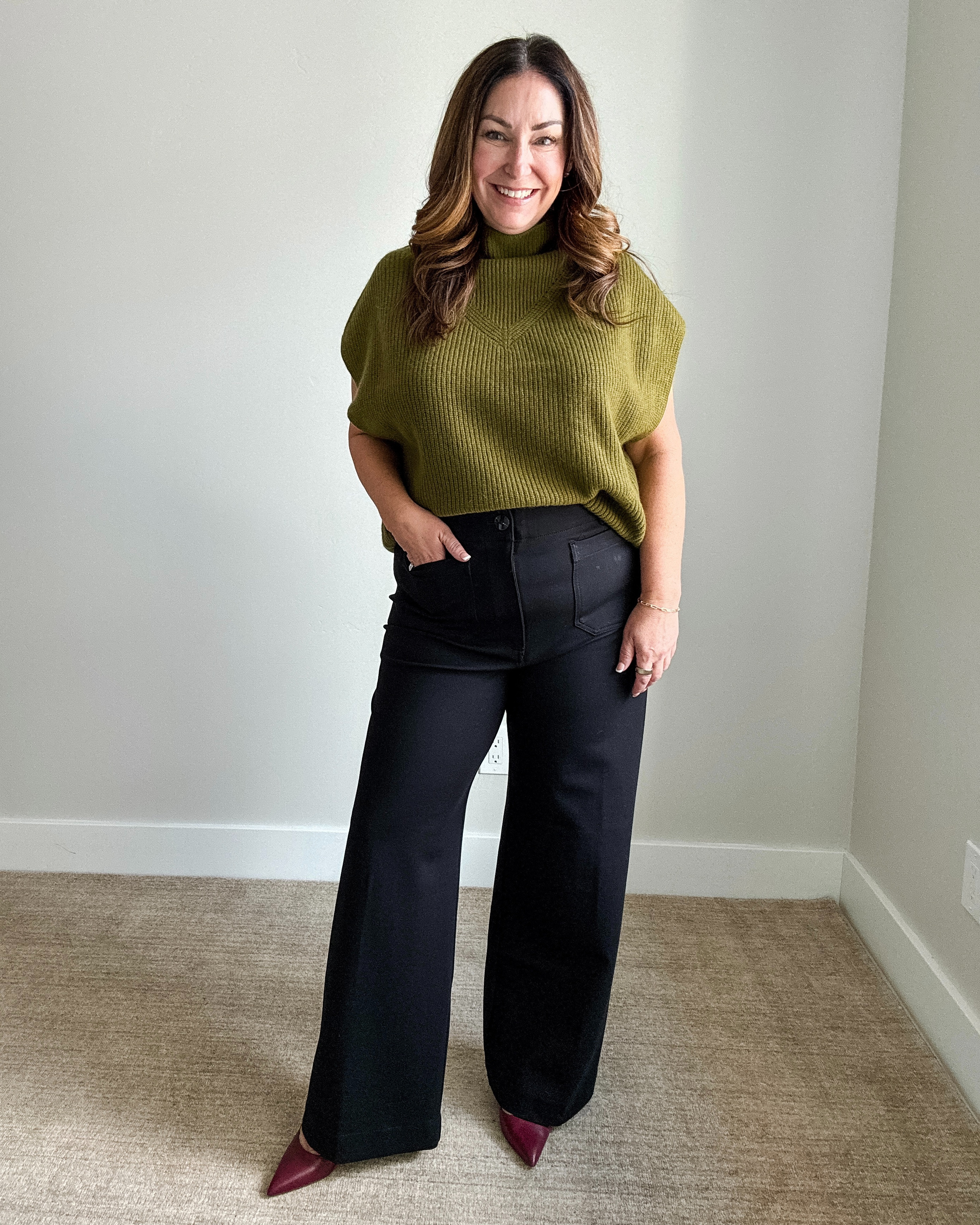 Fall Business Casual Outfit - wearing large in poncho sweater but needs cami, 32 in ponte pants (reg length) true to size  

 #LTKSeasonal #LTKMidsize #LTKWorkwear