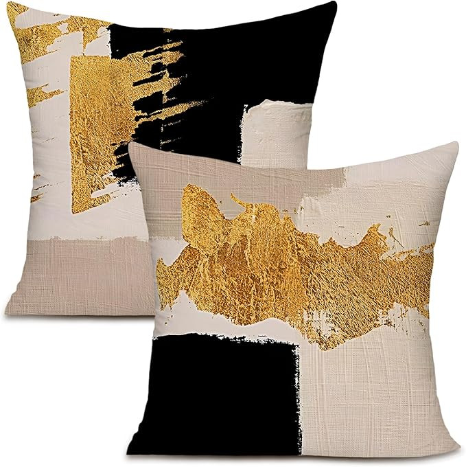 Black and Gold Pillow Covers, Black Gold Beige Decorative Throw Pillow Covers for Couch Sofa Bed ... | Amazon (US)